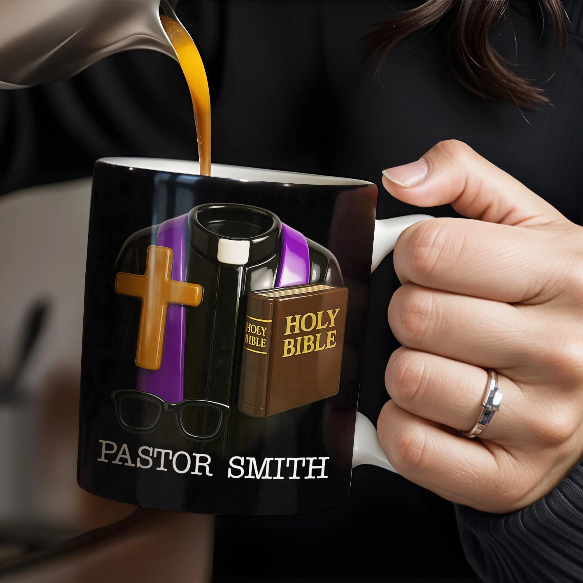 Pastor Smith, Cross, Glasses and Holy Bible, Personalized Coffee Mug, Gift For Religious Leaders - Image 3