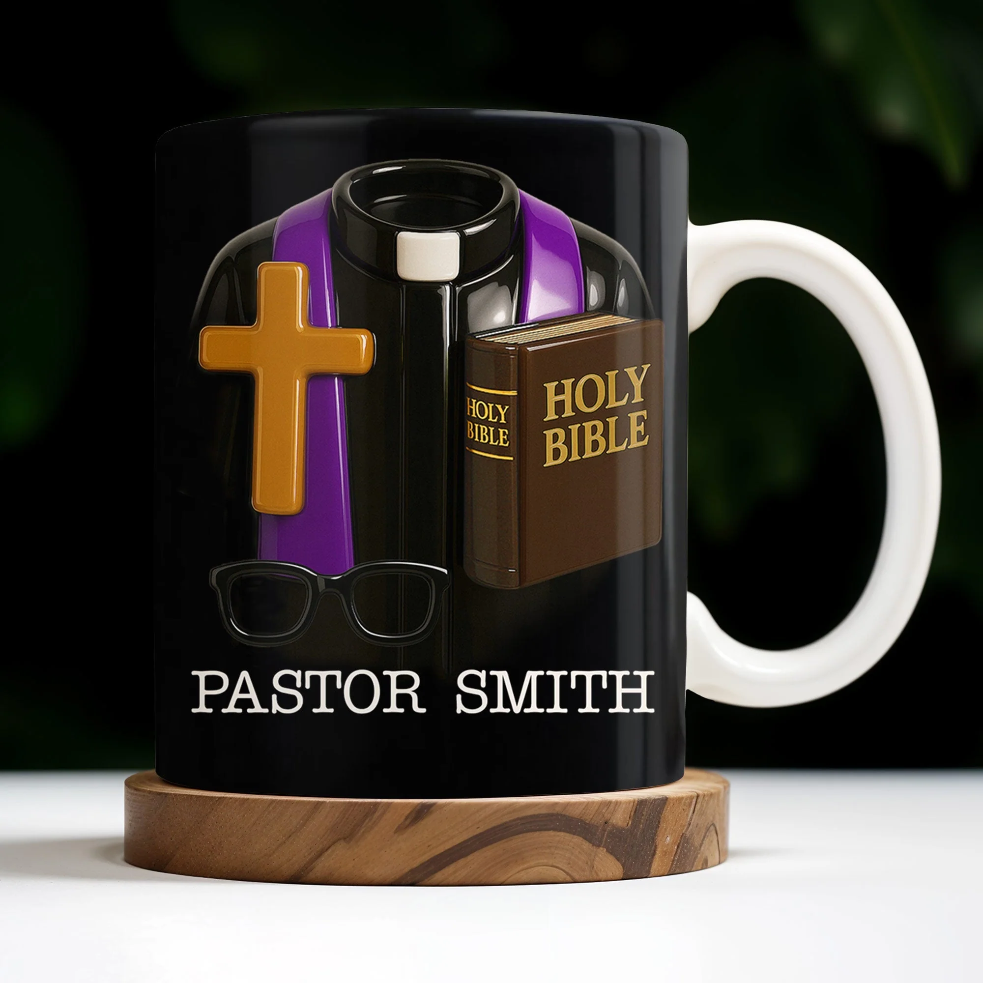 Pastor Smith, Cross, Glasses and Holy Bible, Personalized Coffee Mug, Gift For Religious Leaders - Image 4