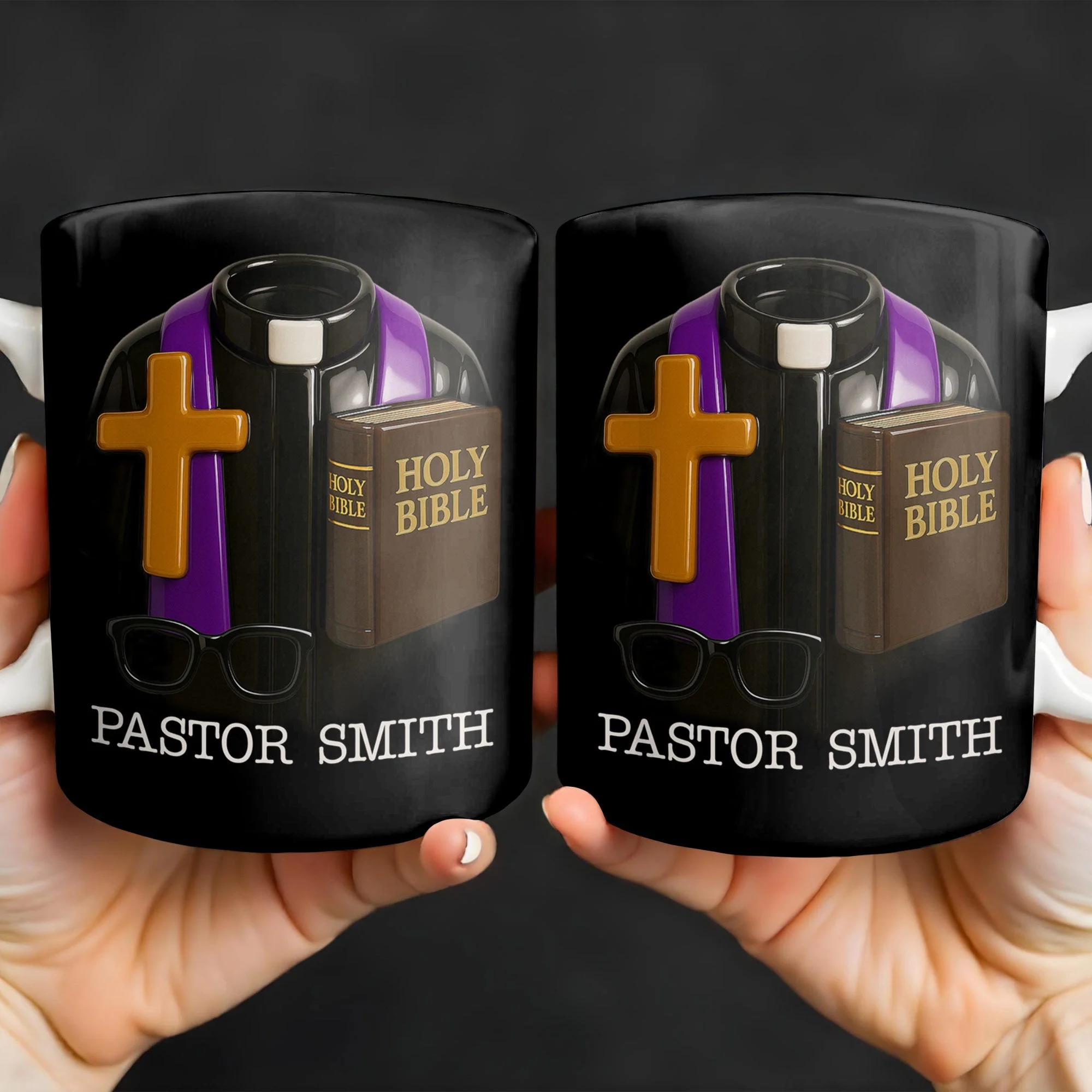 Pastor Smith, Cross, Glasses and Holy Bible, Personalized Coffee Mug, Gift For Religious Leaders - Image 5