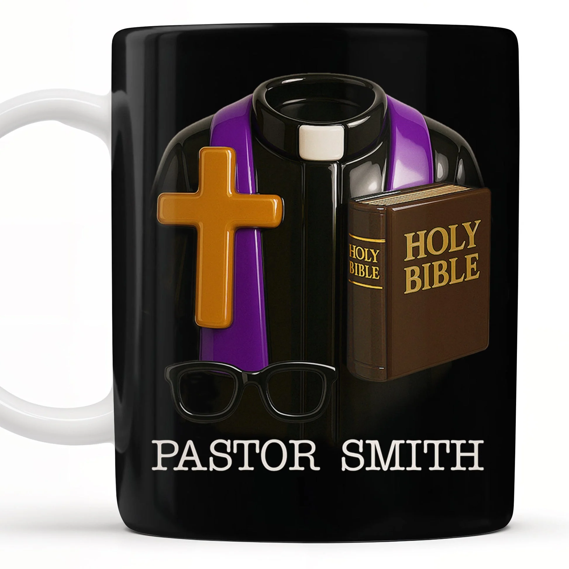 Pastor Smith, Cross, Glasses and Holy Bible, Personalized Coffee Mug, Gift For Religious Leaders - Image 6