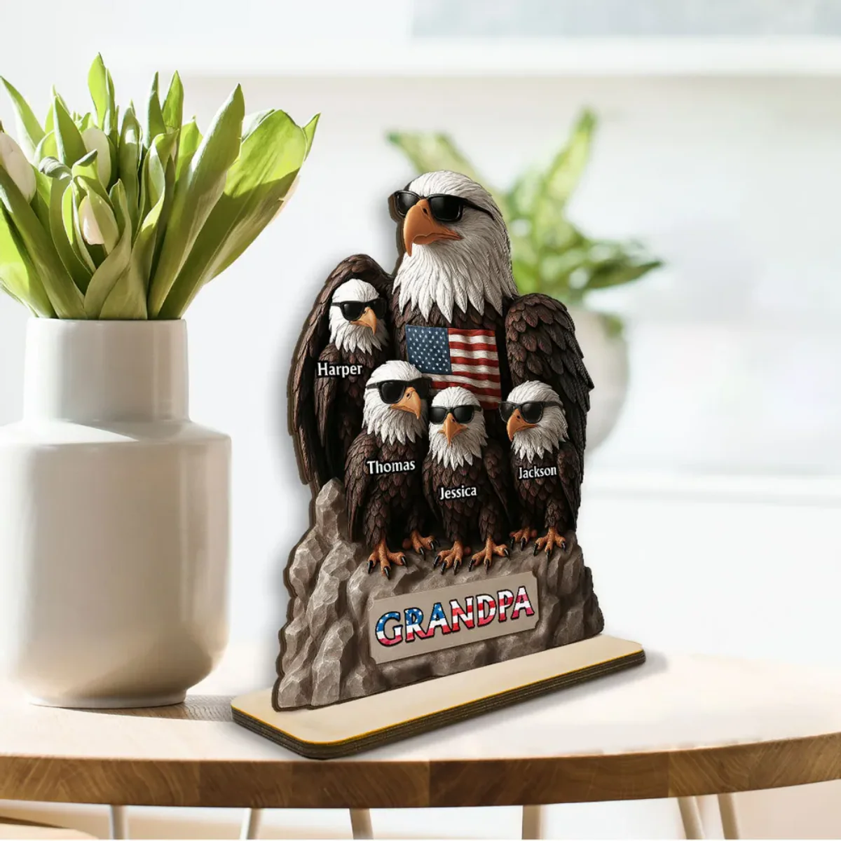 Patriotic Eagle Grandpa Dad & Kids Personalized Standing Wooden Plaque, Gift For Dad Grandpa - Image 4
