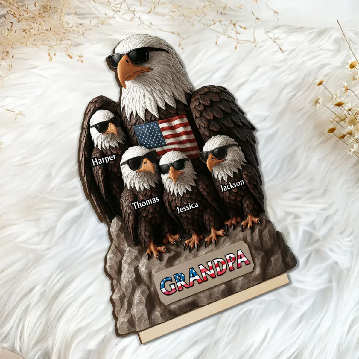 Patriotic Eagle Grandpa Dad & Kids Personalized Standing Wooden Plaque, Gift For Dad Grandpa - Image 7