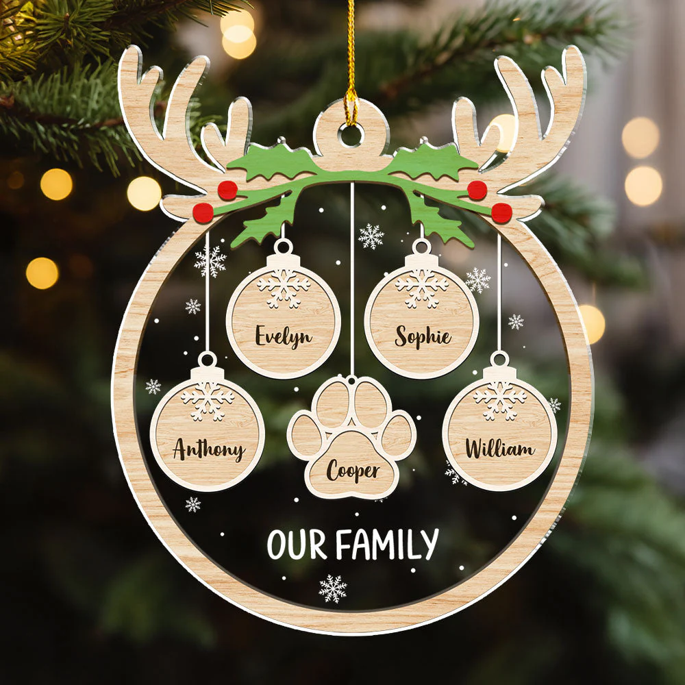 Paw Snowflake Charm Personalized Acrylic Ornament Gift For Family For Pet Lover