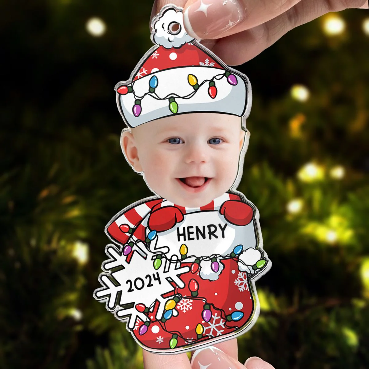 Peeking Baby First Christmas Personalized Acrylic Photo Ornament - Image 3