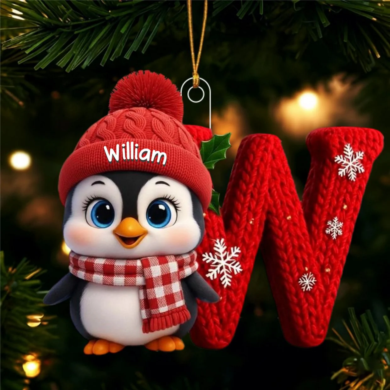 Penguin Kids Christmas - Initials Personalized Ornament - Image 2