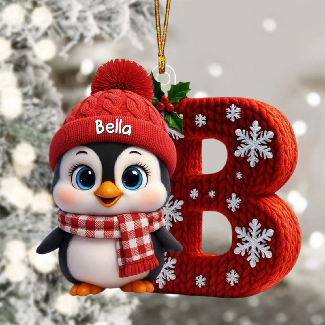 Penguin Kids Christmas - Initials Personalized Ornament - Image 3