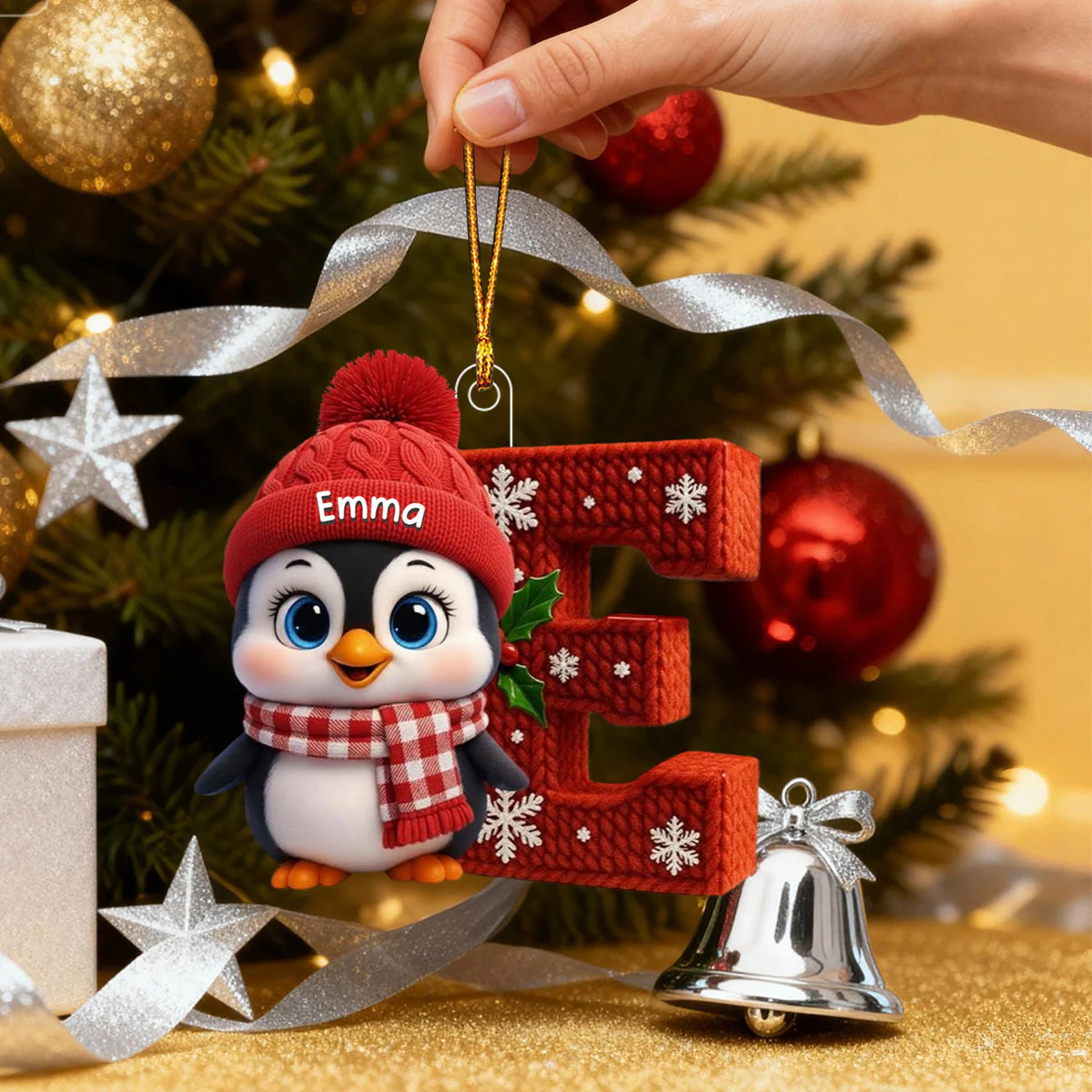 Penguin Kids Christmas - Initials Personalized Ornament - Image 4