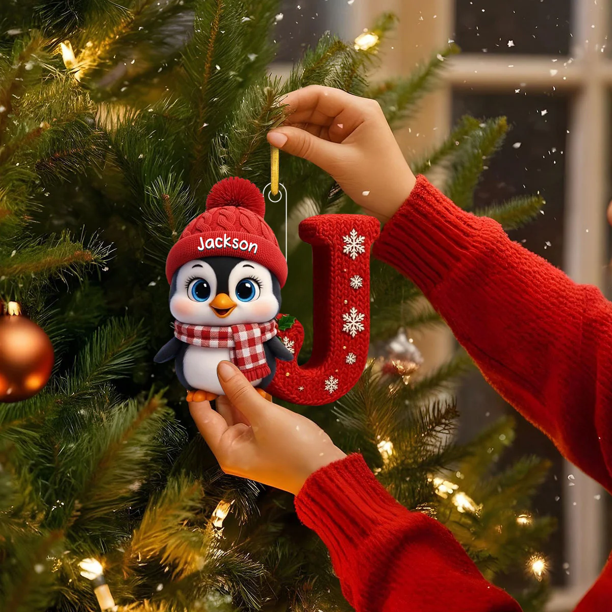 Penguin Kids Christmas - Initials Personalized Ornament - Image 5