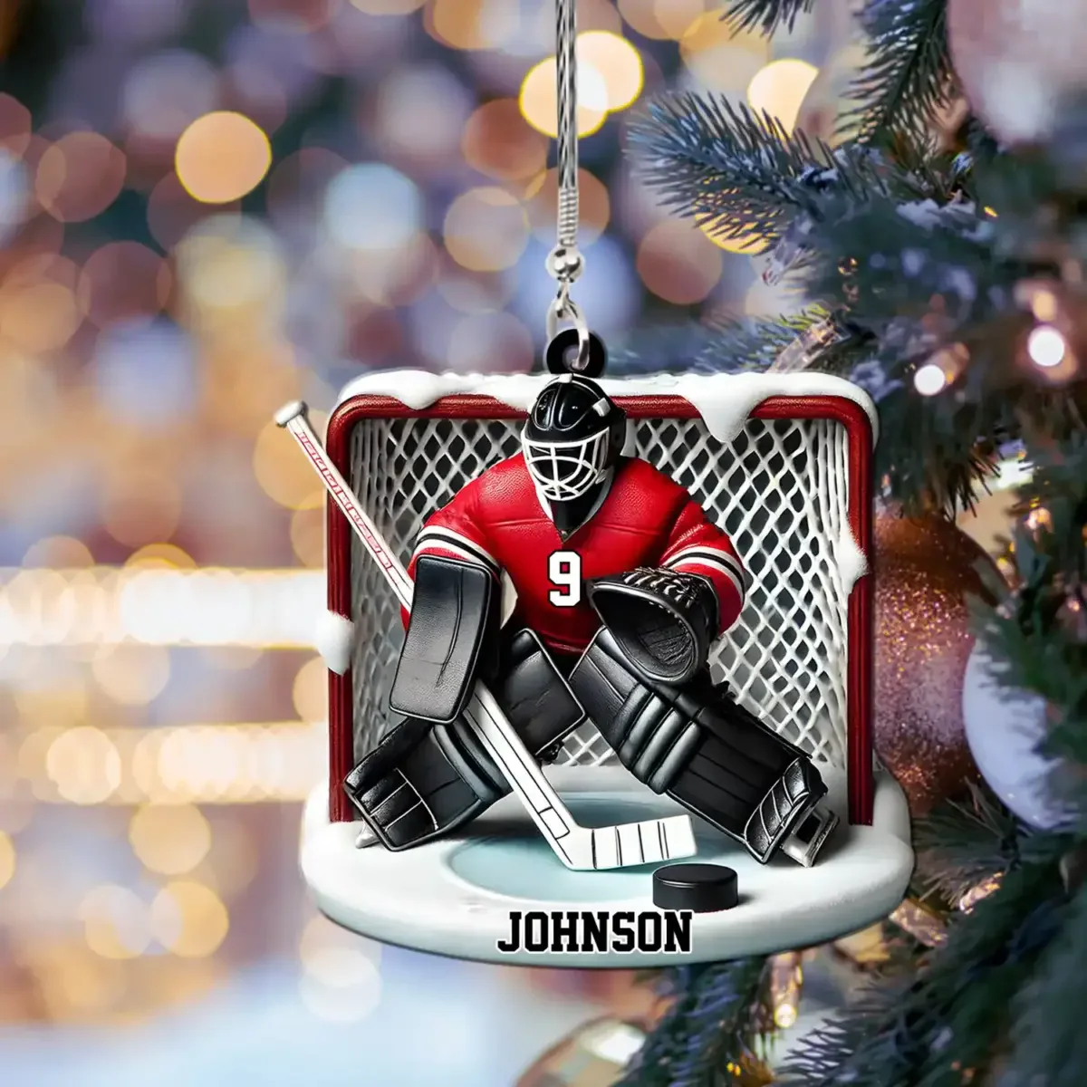 Perfect Gift For Hockey Goalie, Hockey Lovers Personalized Hockey Goal Keeper Shaped Ornament - Image 2
