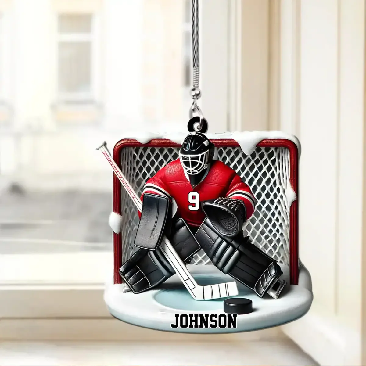 Perfect Gift For Hockey Goalie, Hockey Lovers Personalized Hockey Goal Keeper Shaped Ornament - Image 3