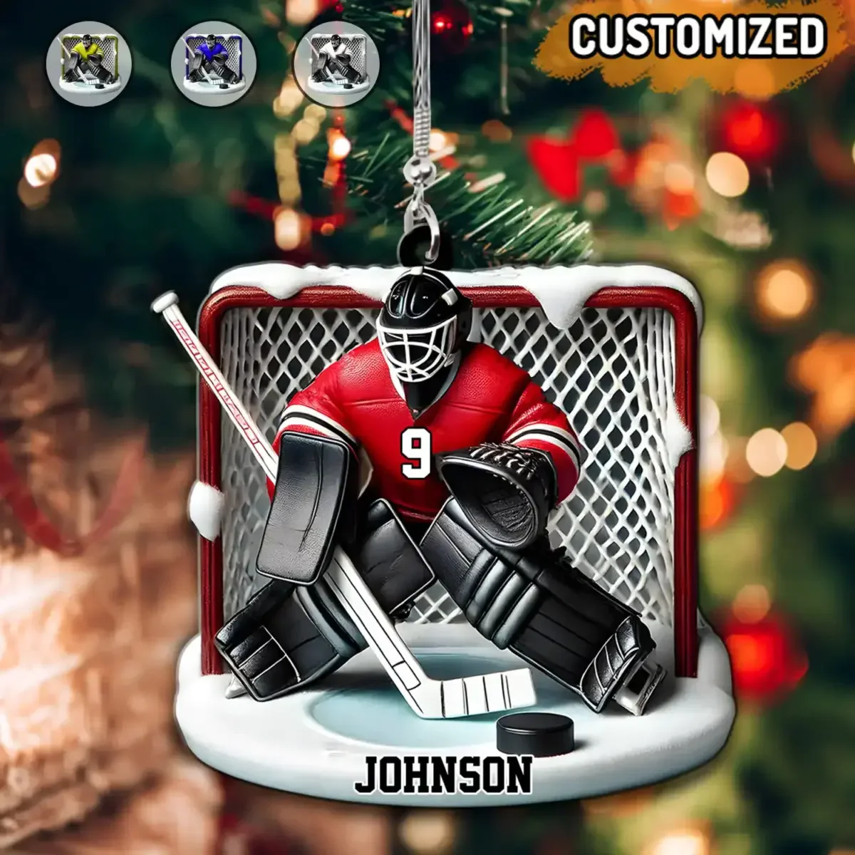 Perfect Gift For Hockey Goalie, Hockey Lovers Personalized Hockey Goal Keeper Shaped Ornament - Image 4