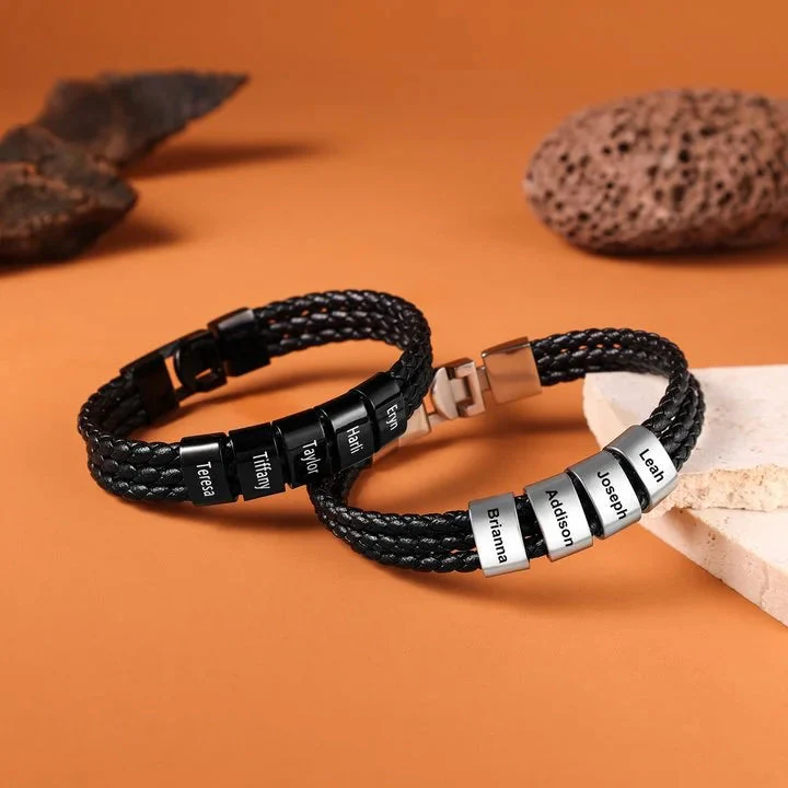 Personalized Braided Leather Bracelet Engraved 8 Names Gifts For Family,Couples - Image 7