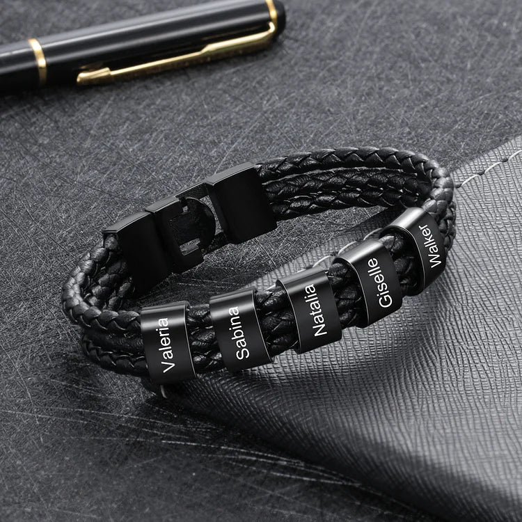 Personalized Braided Leather Bracelet Engraved 8 Names Gifts For Family,Couples - Image 9
