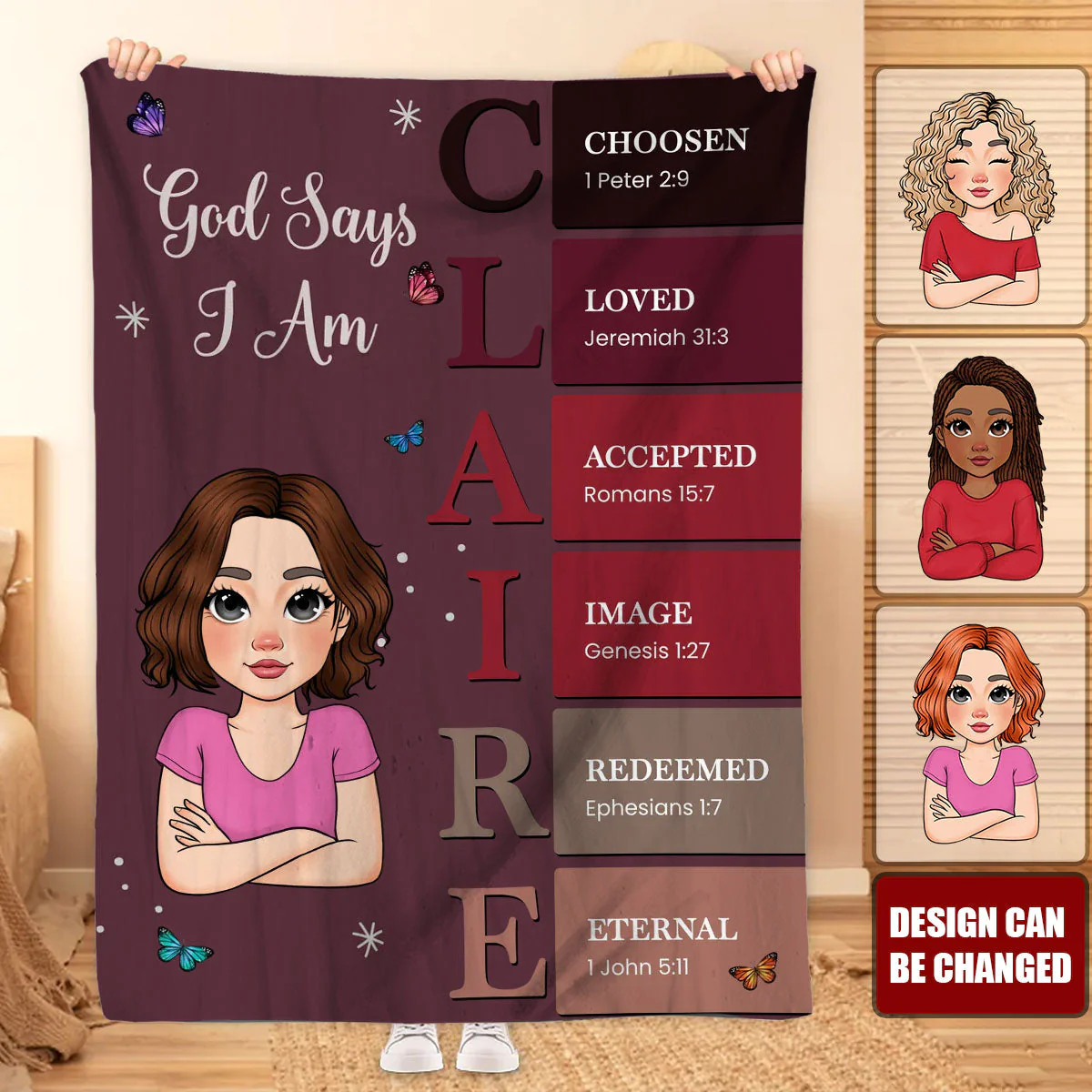Personalised God Says I Am Name Meaning on Bible Verse Colorful Soft Throw Blanket Baptism - Image 6