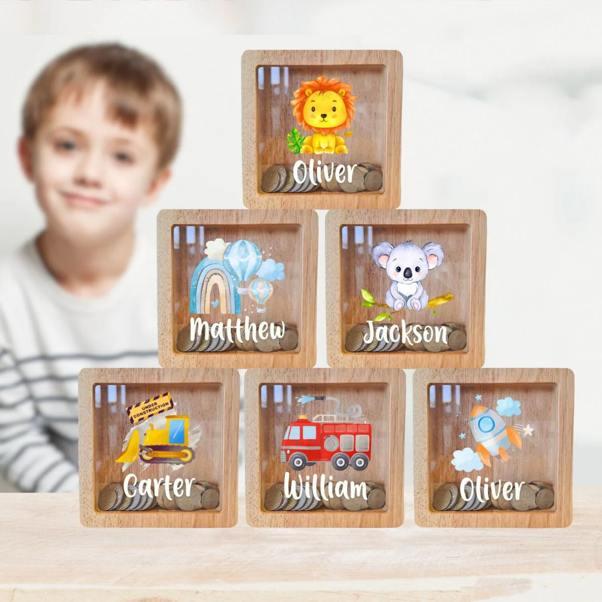 Personalised Kids For boy or girl Wood Custom Money Box - Image 2