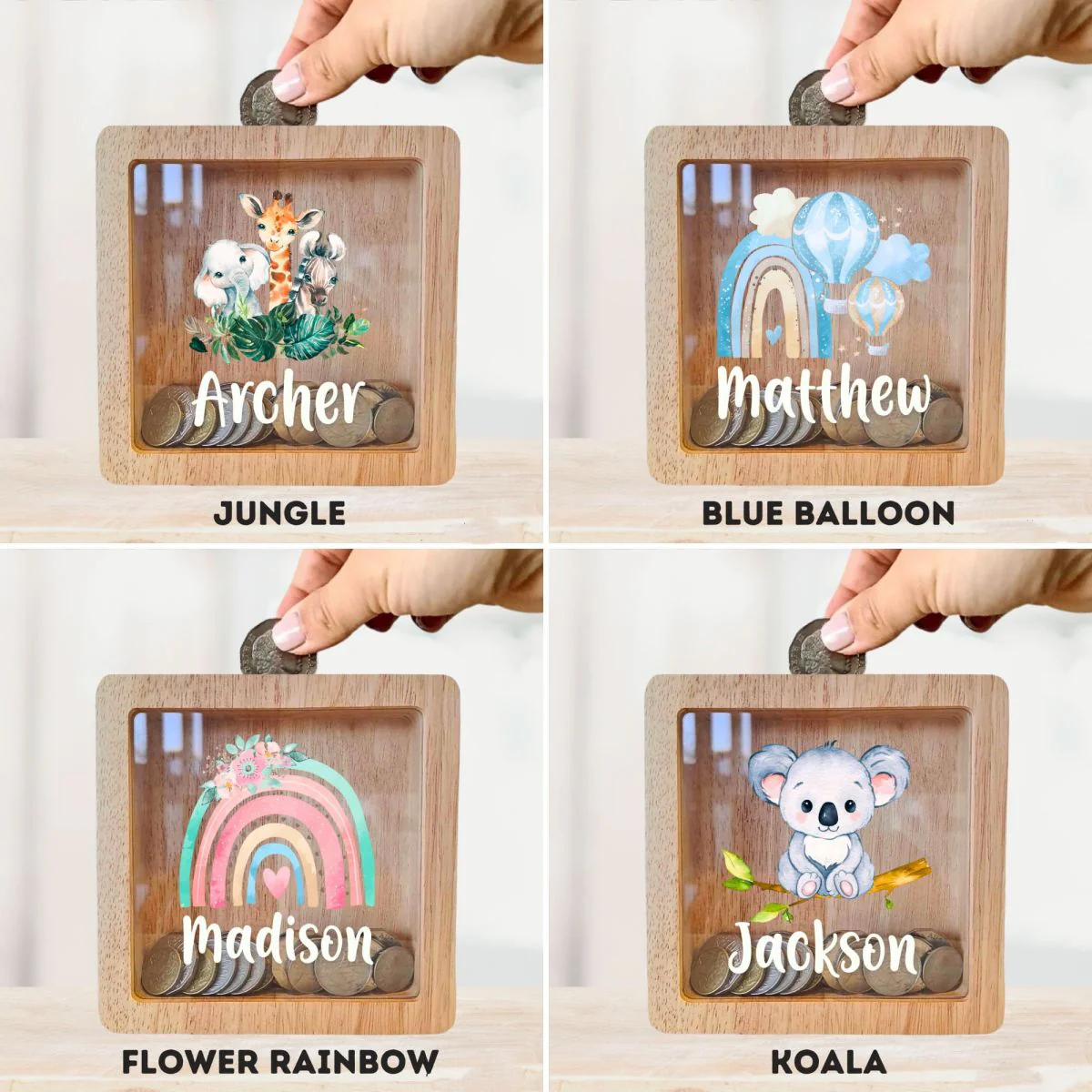 Personalised Kids For boy or girl Wood Custom Money Box - Image 4