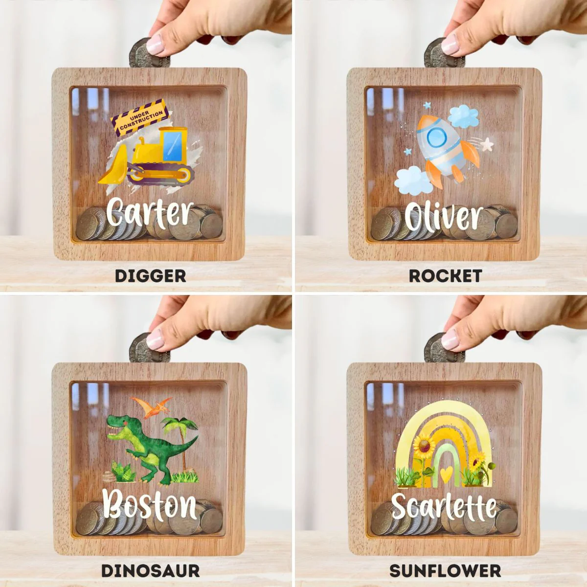 Personalised Kids For boy or girl Wood Custom Money Box - Image 7