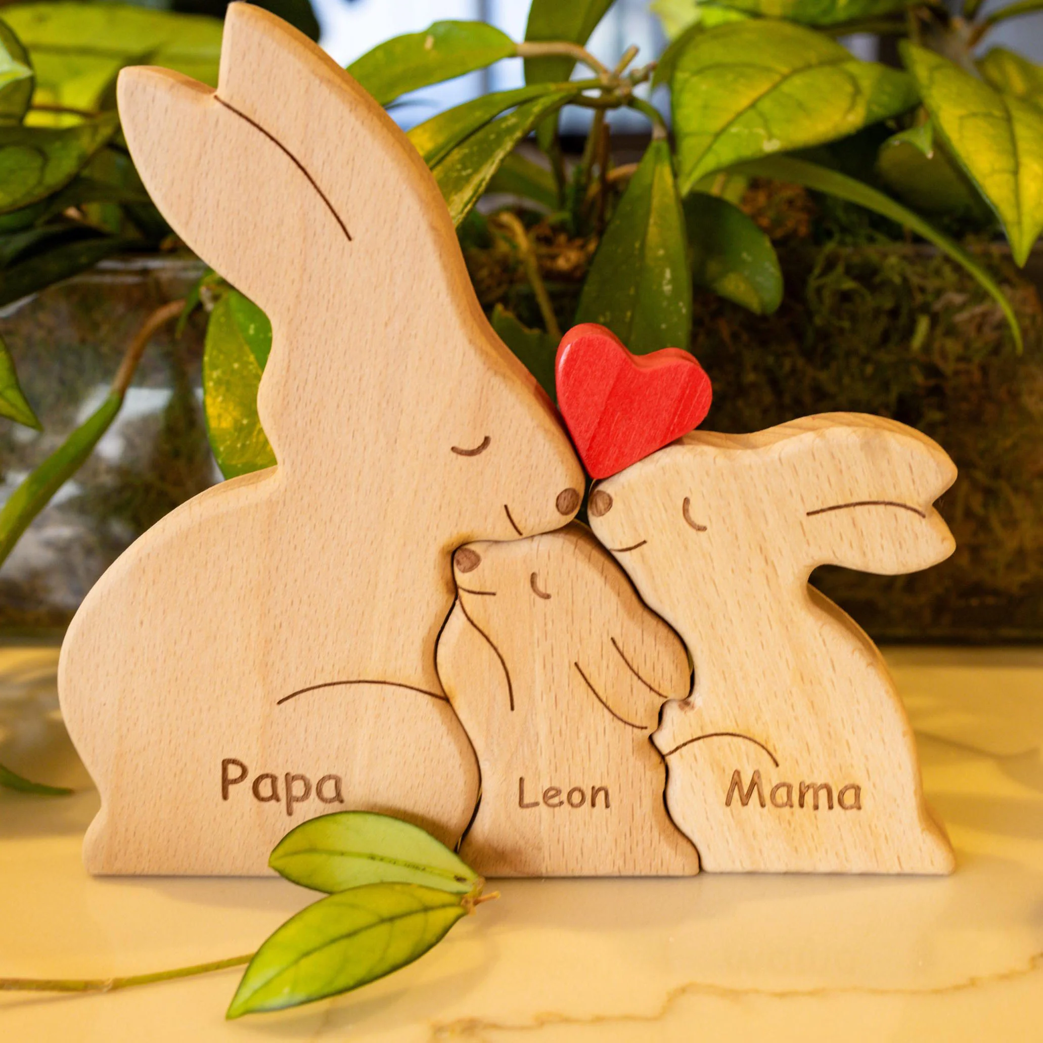 Personalized Wooden Bunny Family Puzzle, Art Carvings Gift For Family - Image 2