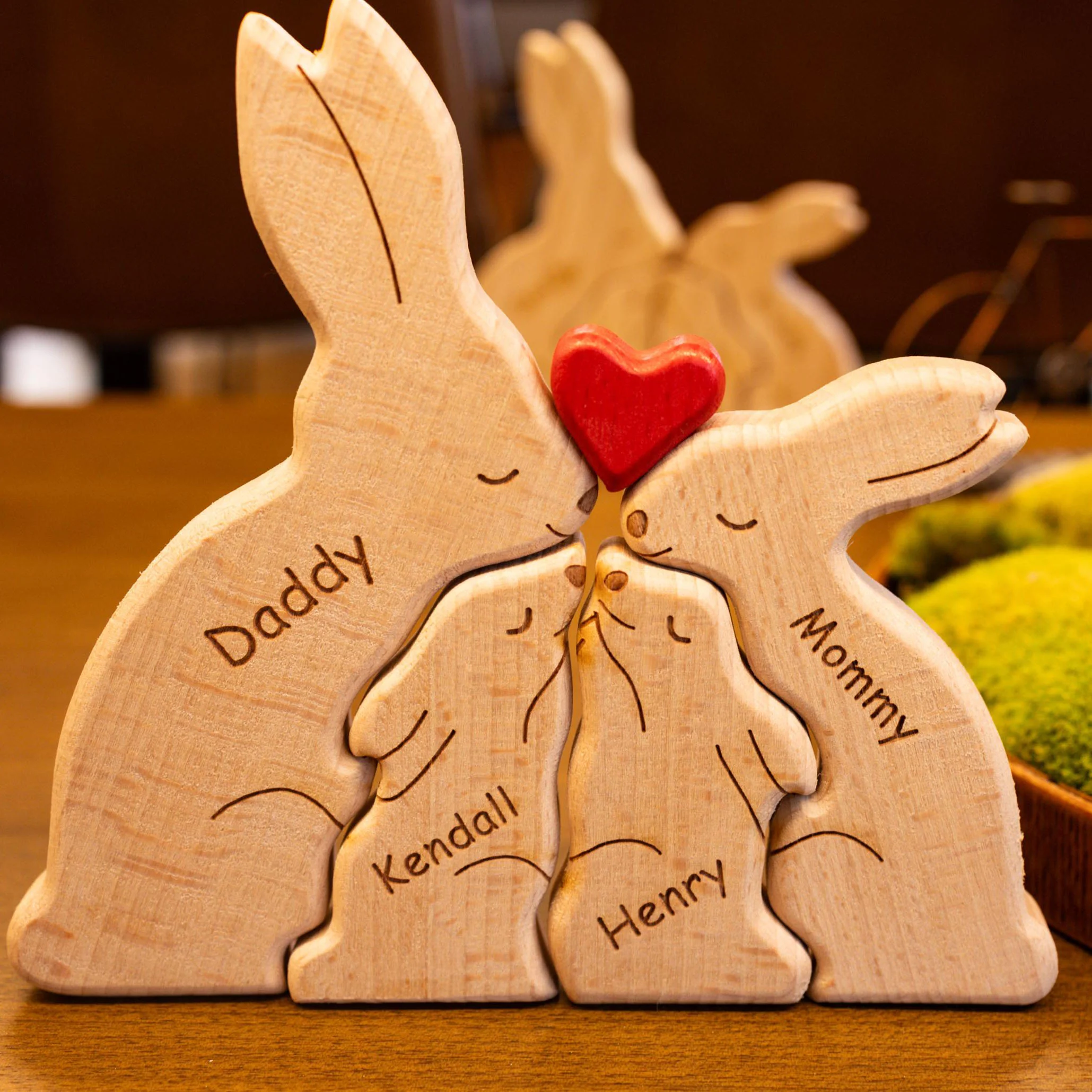 Personalized Wooden Bunny Family Puzzle, Art Carvings Gift For Family - Image 3