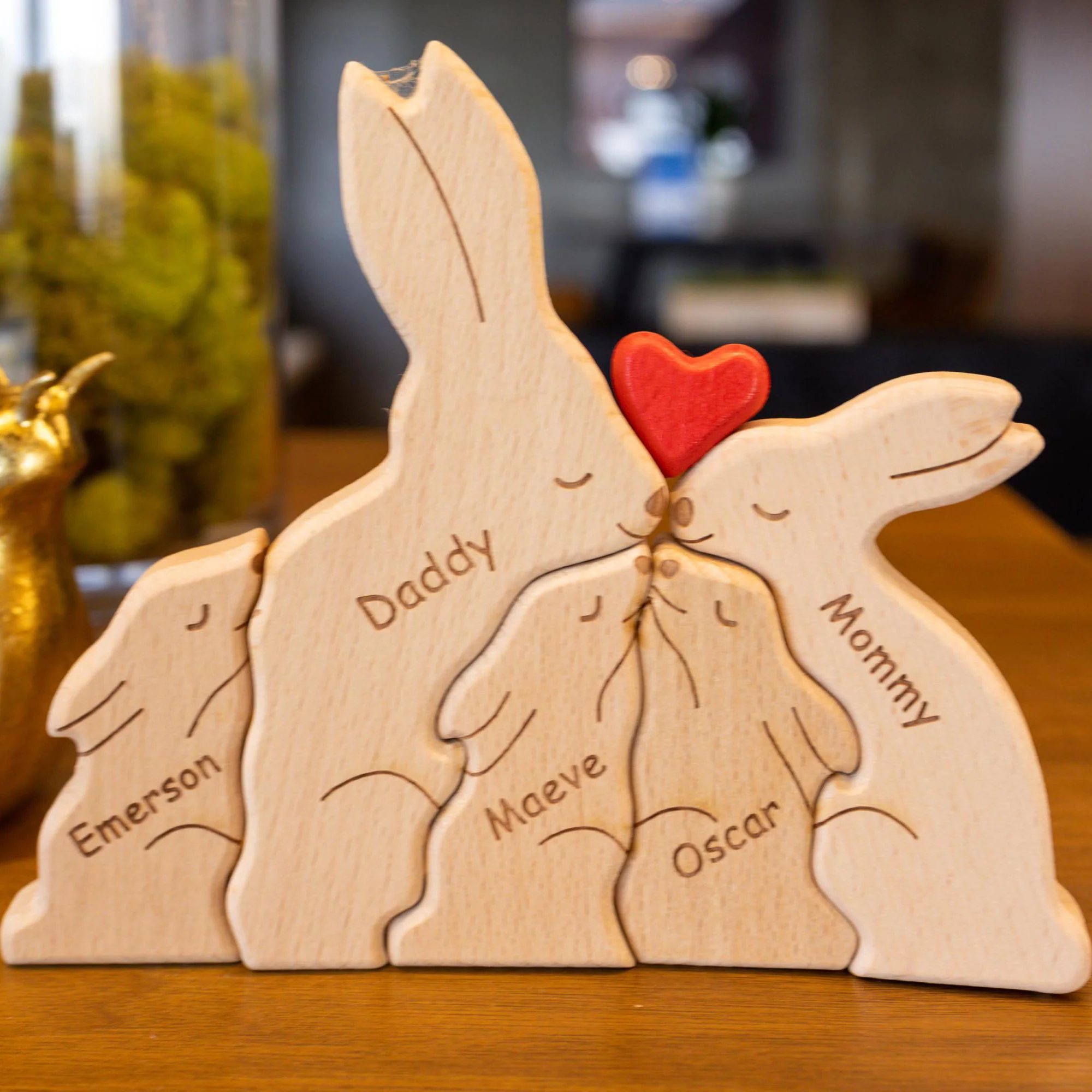 Personalized Wooden Bunny Family Puzzle, Art Carvings Gift For Family - Image 4