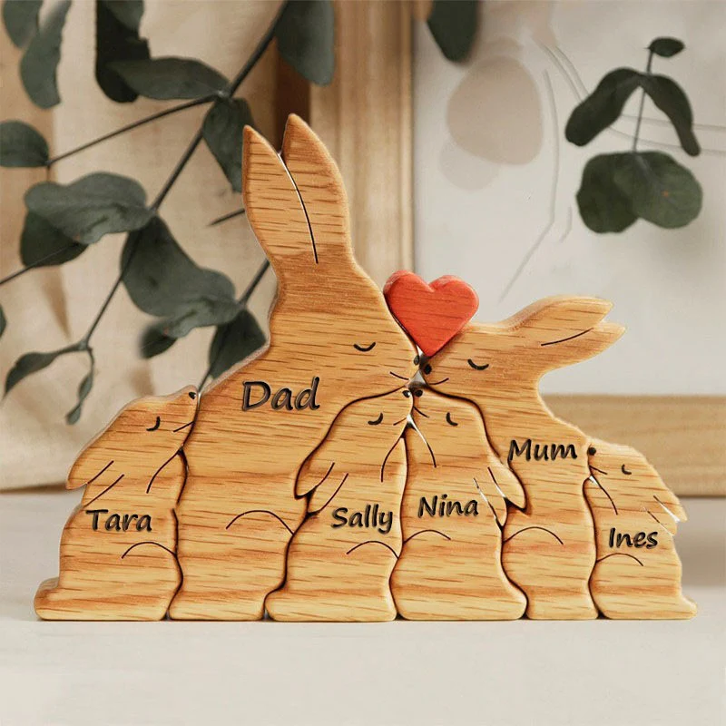 Personalized Wooden Bunny Family Puzzle, Art Carvings Gift For Family - Image 5