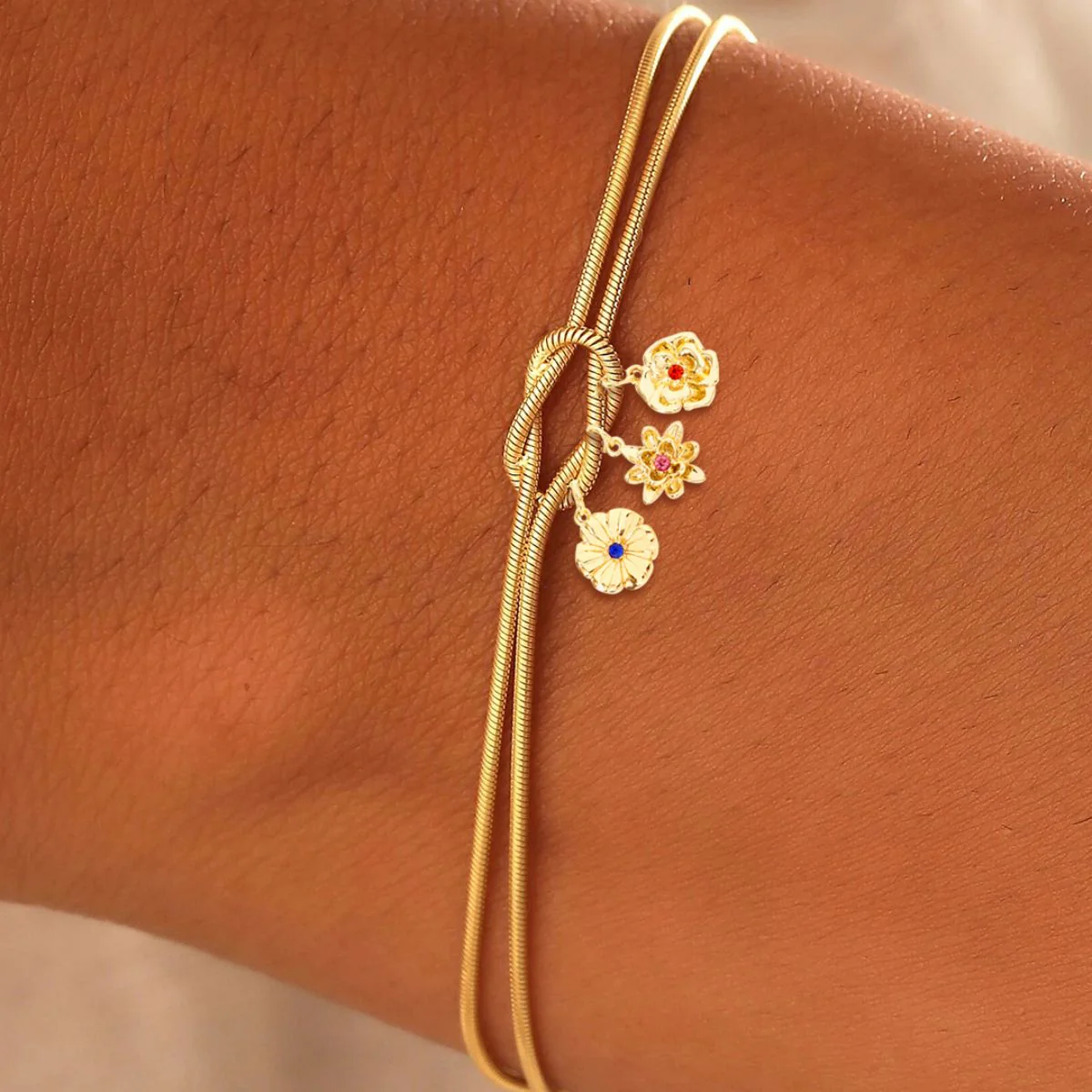 Personalized 1-12 Birth Flowers Knot Bracelet - Image 2
