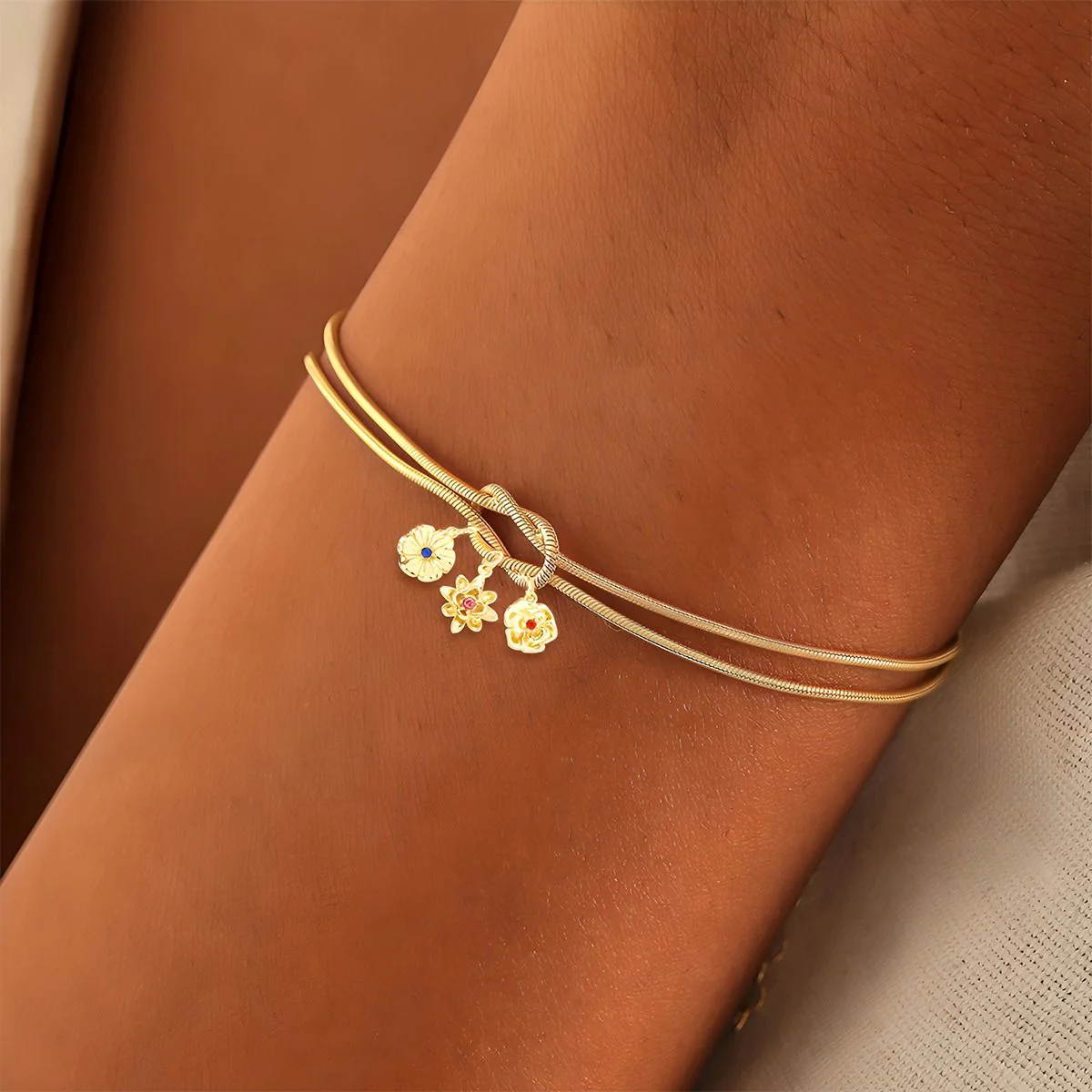 Personalized 1-12 Birth Flowers Knot Bracelet - Image 4