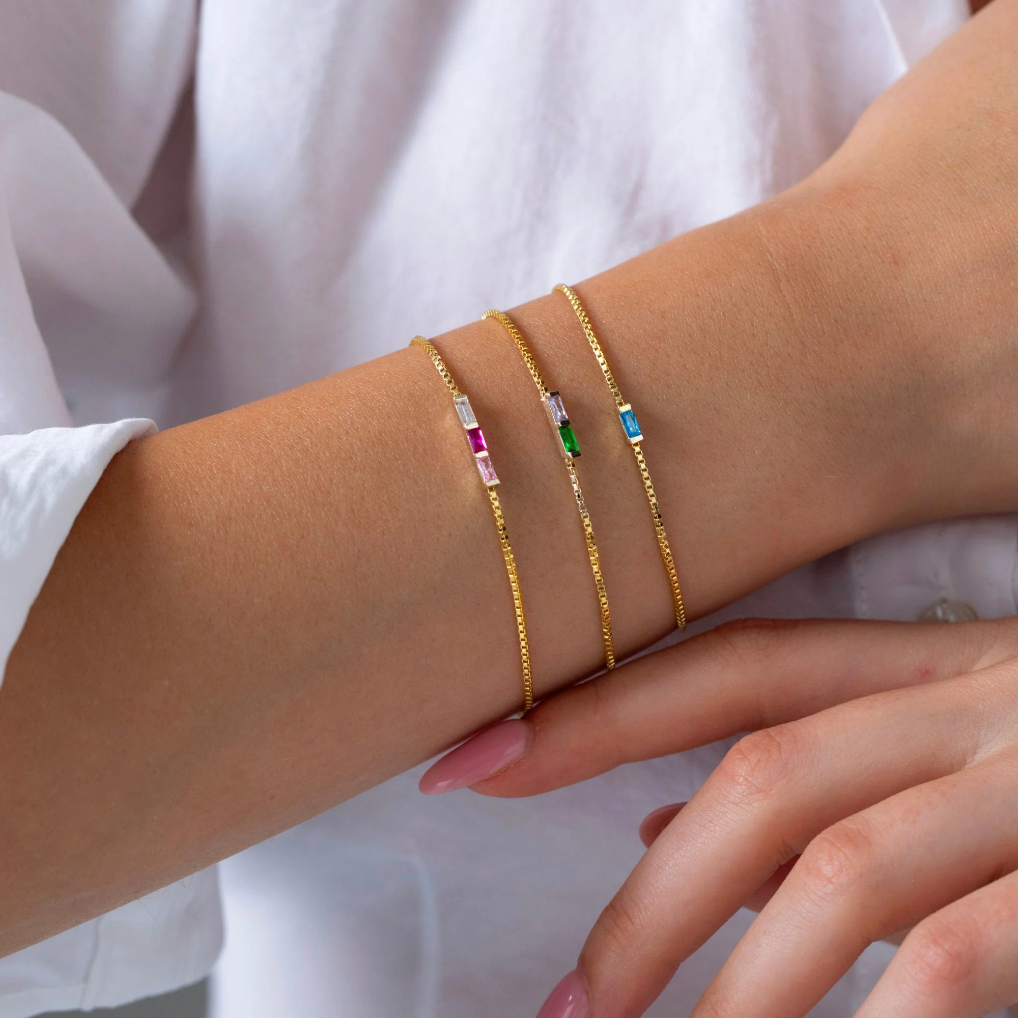 Personalized 1-6 Baguette Birthstones Dainty Bracelet - Image 3