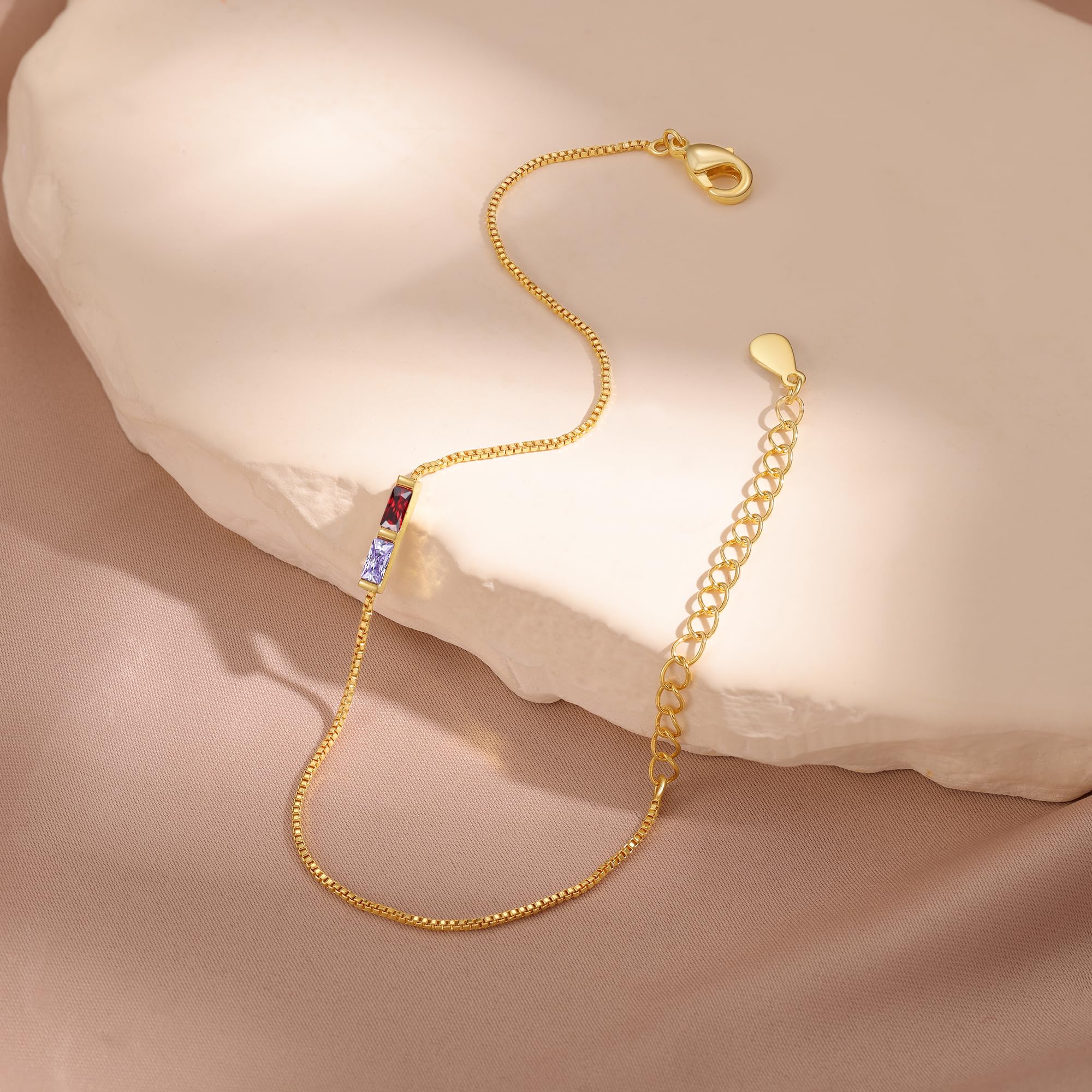 Personalized 1-6 Baguette Birthstones Dainty Bracelet - Image 7