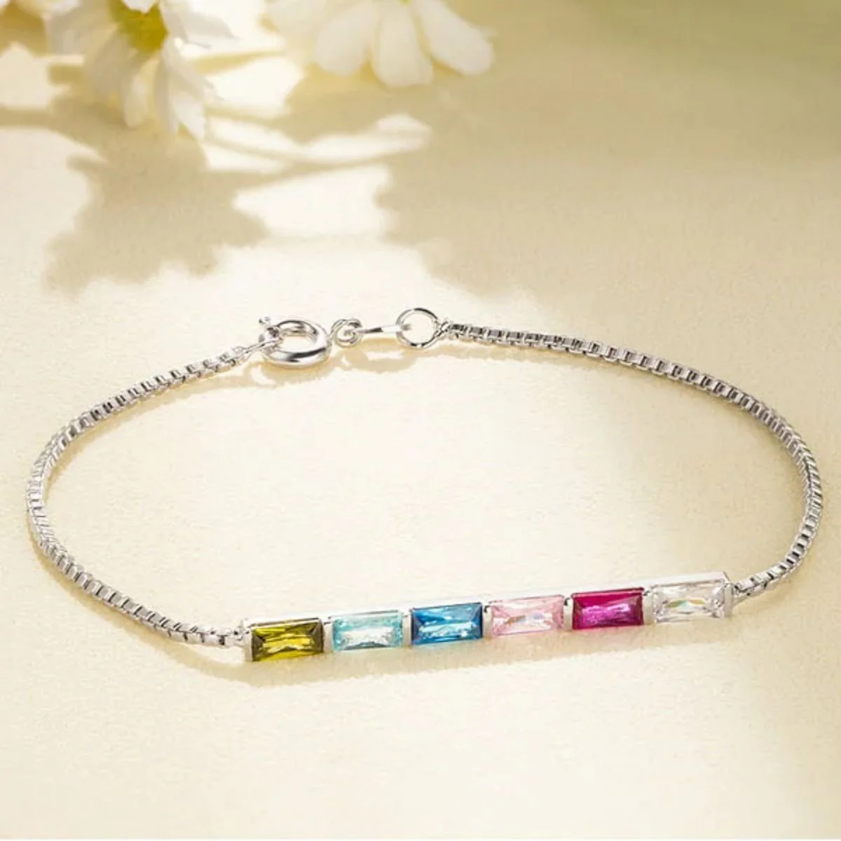 Personalized 1-6 Baguette Birthstones Dainty Bracelet - Image 8