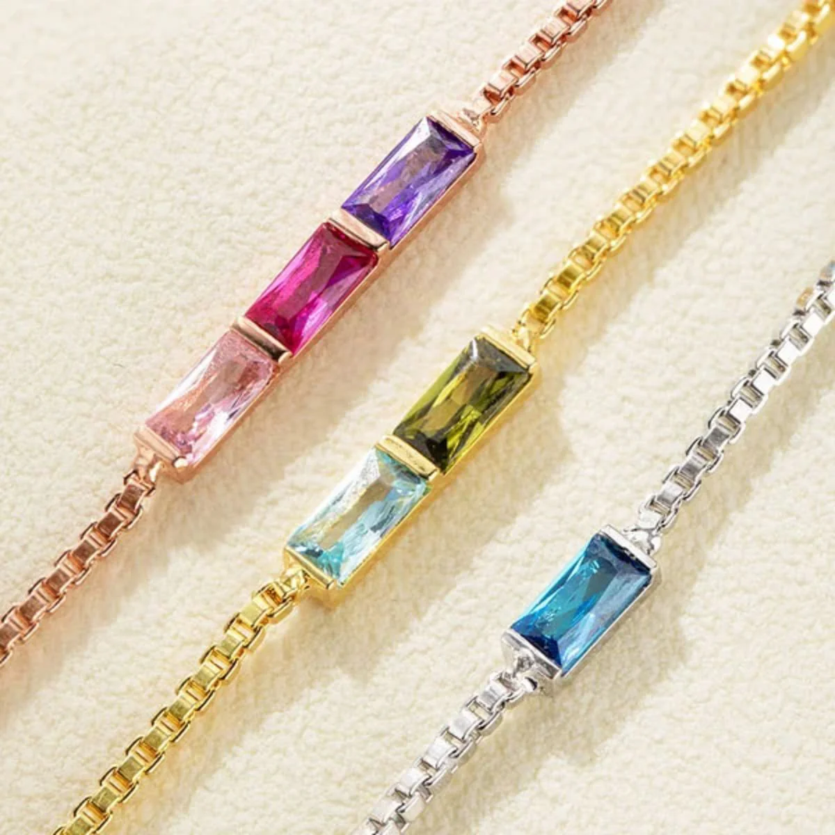 Personalized 1-6 Baguette Birthstones Dainty Bracelet - Image 9