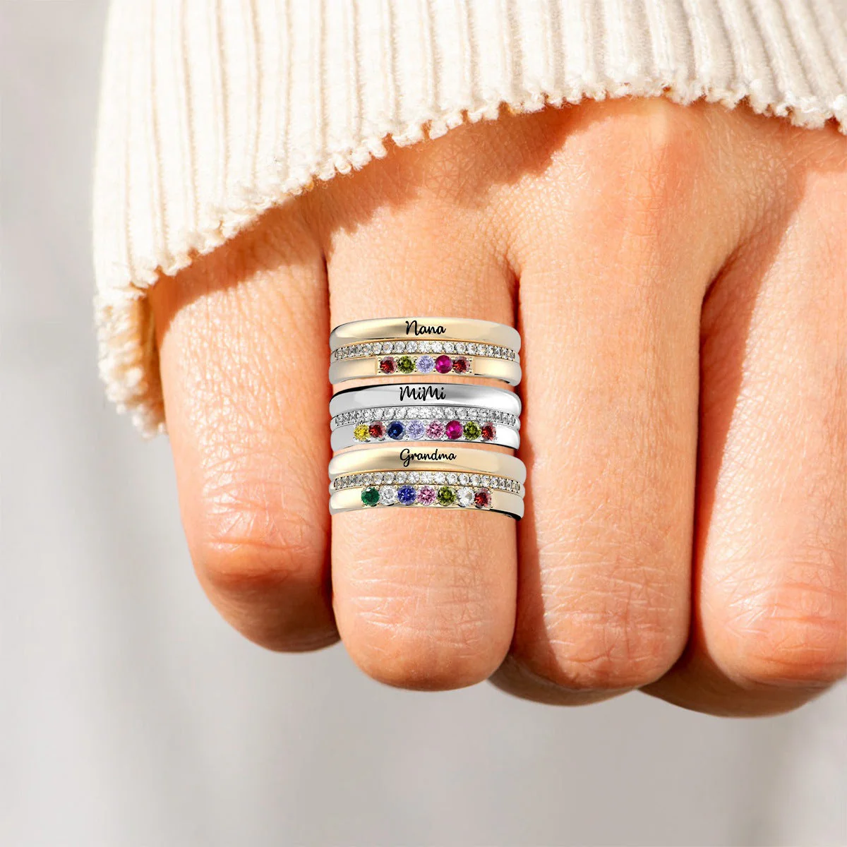 Personalized 1-8 Birthstones Ring For Mamas And Grandmas - Image 2