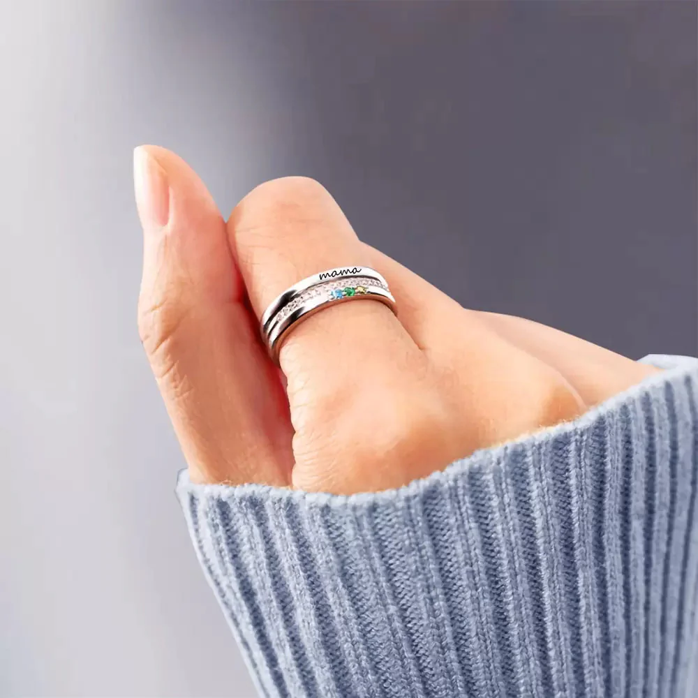 Personalized 1-8 Birthstones Ring For Mamas And Grandmas - Image 4