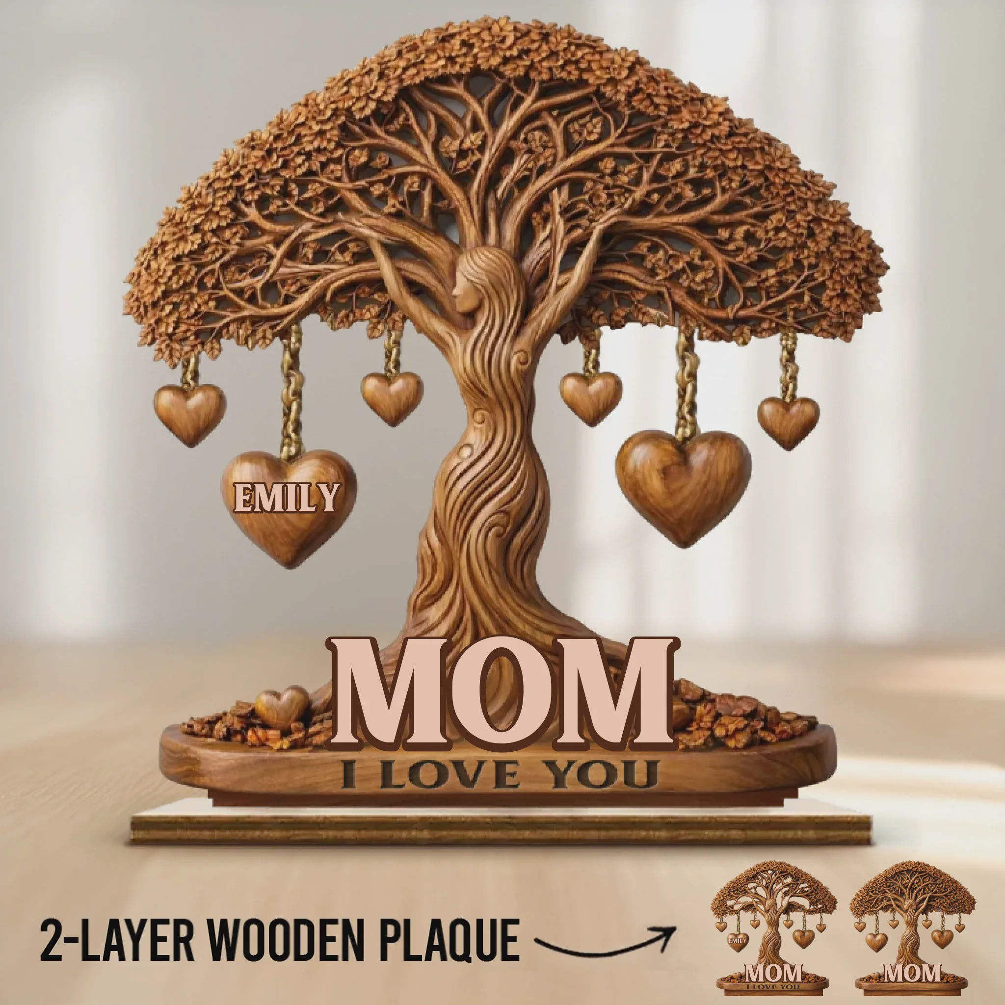 Personalized 2-Layered Wooden Plaque – "Love That Branches Forever" – Mother's Day Gift For Mom & Grandma - Image 2