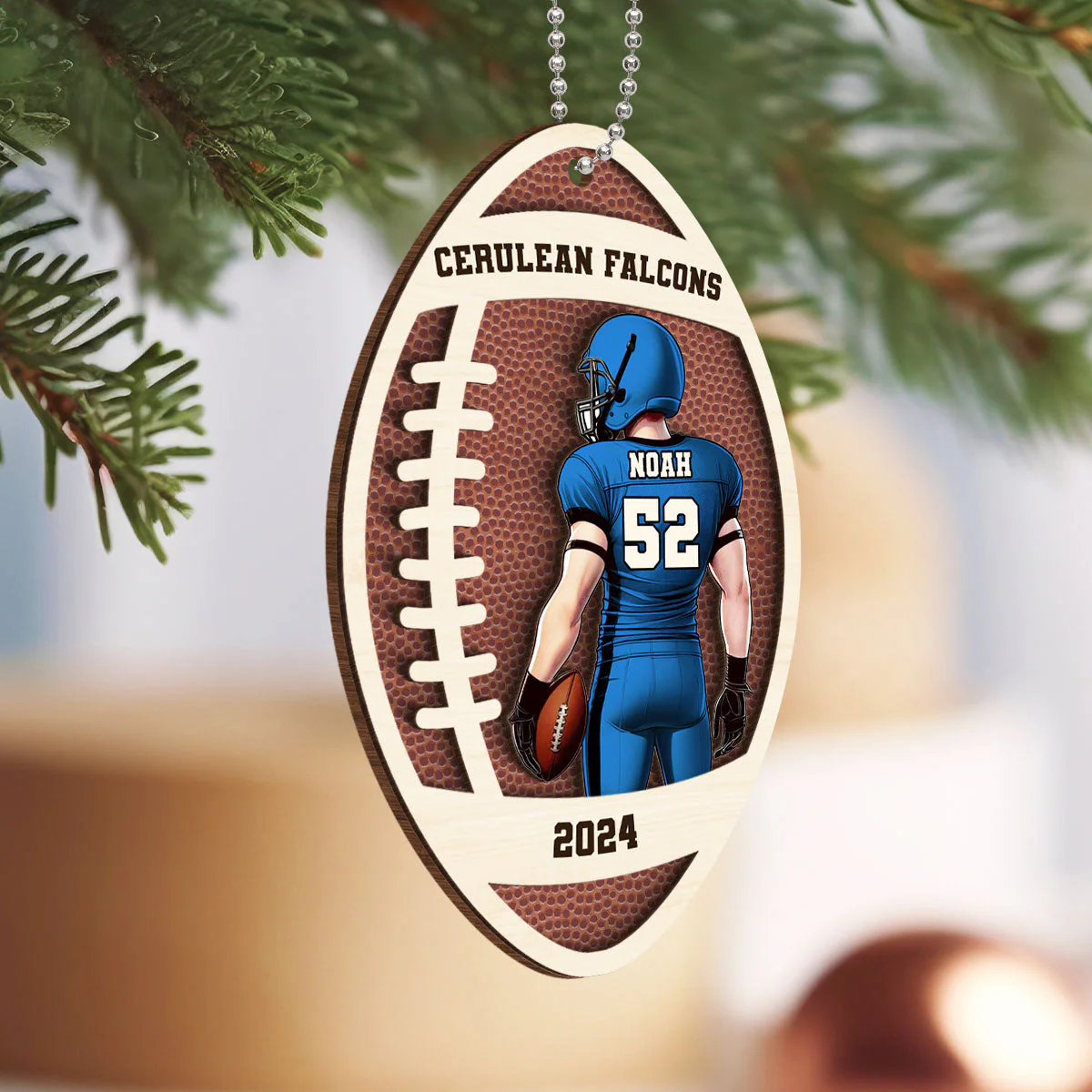 Personalized 2 Layered Wooden Sports Football Ornament - Image 2