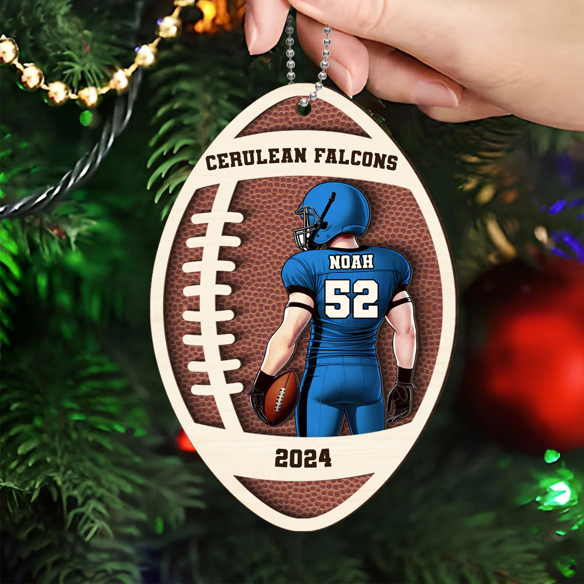 Personalized 2 Layered Wooden Sports Football Ornament - Image 3