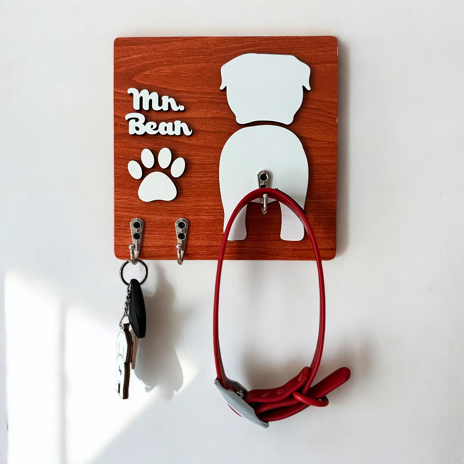 Personalized 2 Layers Wooden Dog Leash Key Hanger Gift For Dog Lover - Image 2