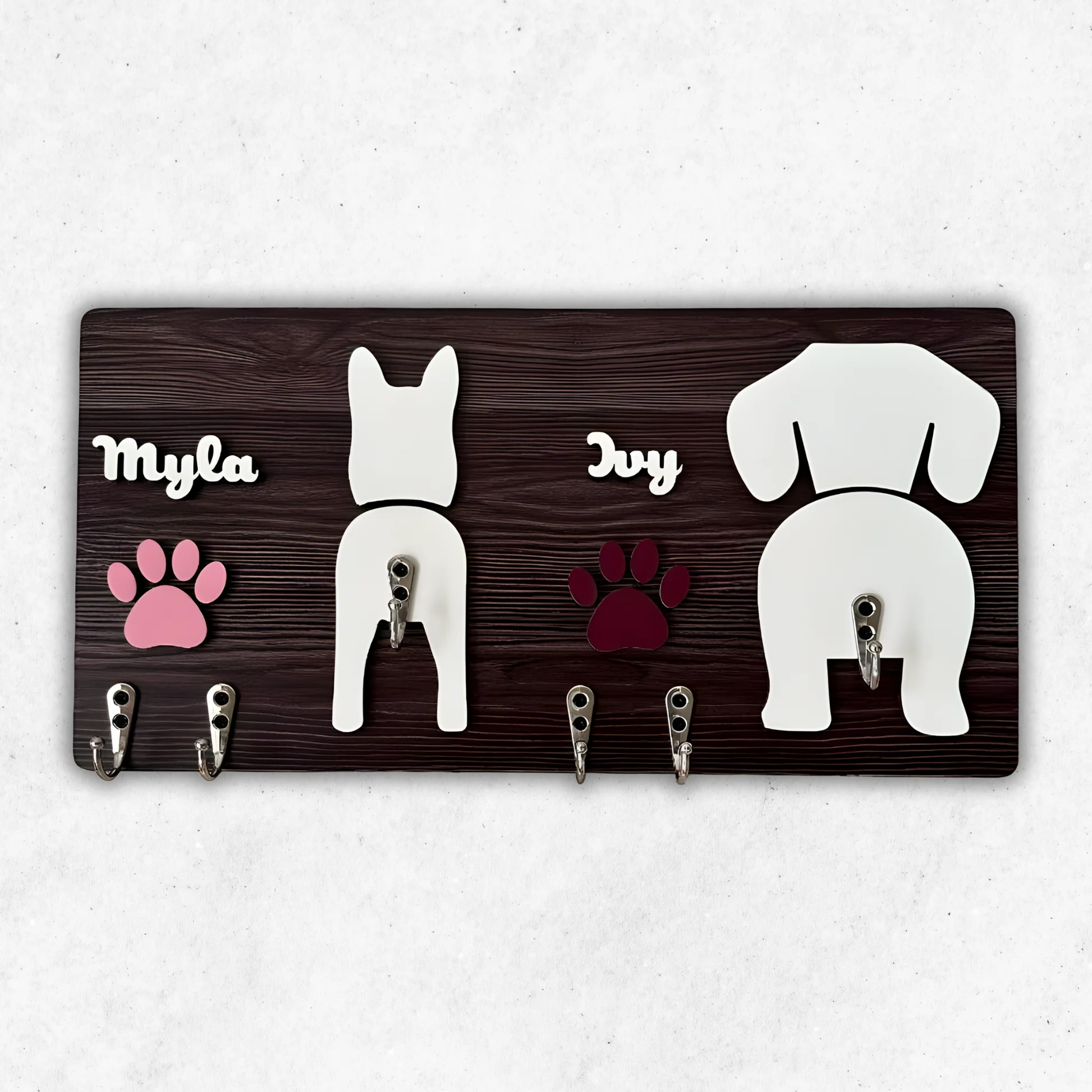 Personalized 2 Layers Wooden Dog Leash Key Hanger Gift For Dog Lover - Image 3