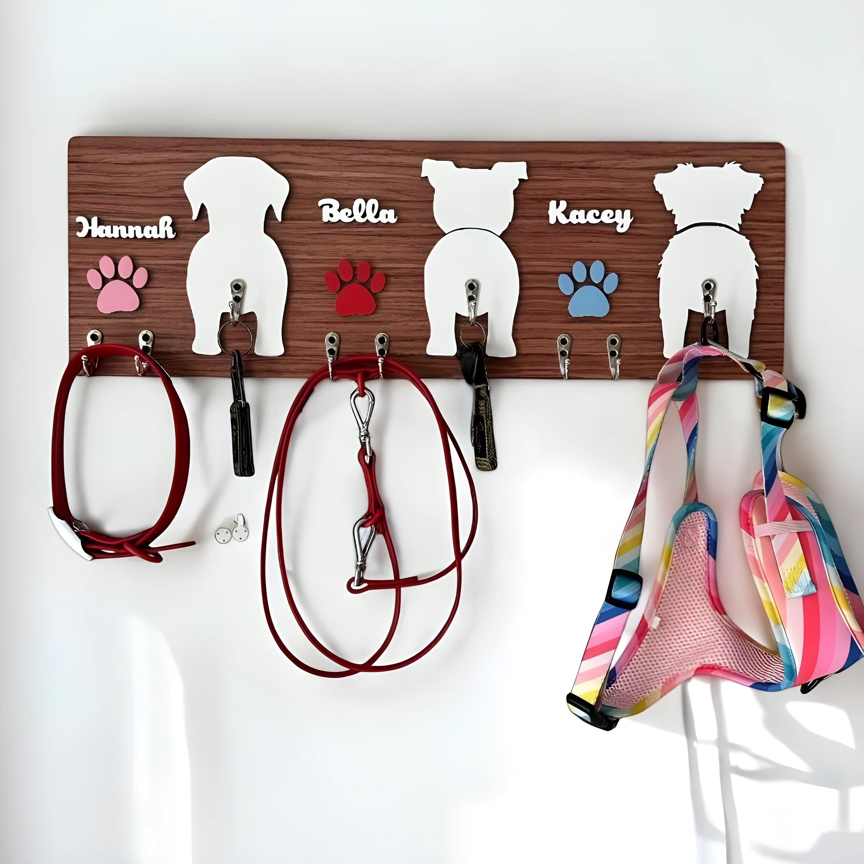 Personalized 2 Layers Wooden Dog Leash Key Hanger Gift For Dog Lover - Image 5