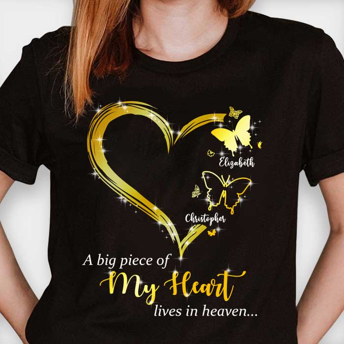 Personalized A Big Piece Of My Heart Memorial Butterfly T-Shirt - Image 3