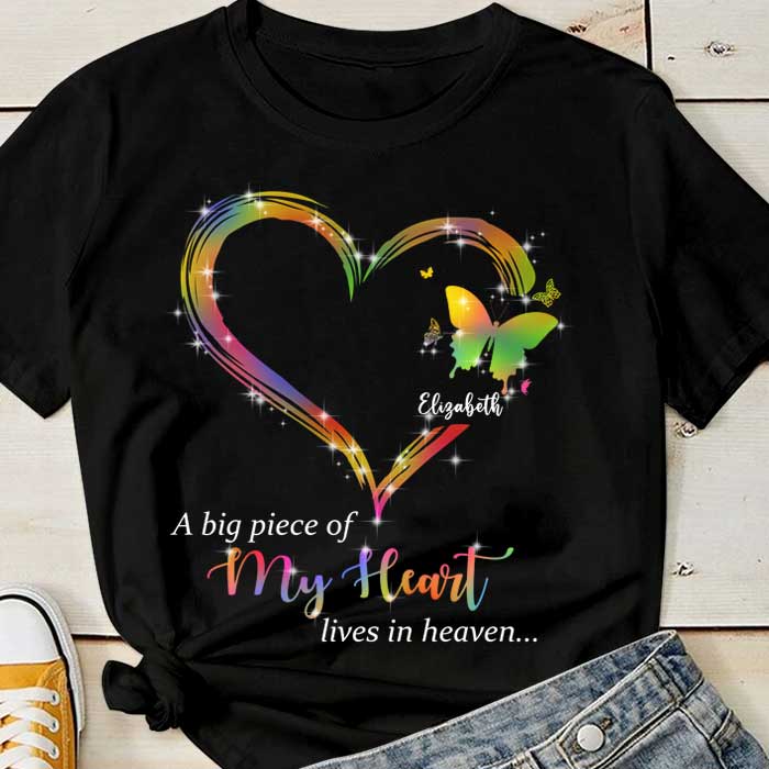 Personalized A Big Piece Of My Heart Memorial Butterfly T-Shirt - Image 4