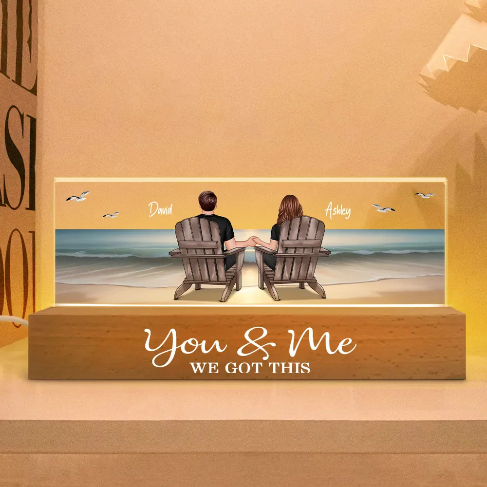 Personalized Acrylic Block LED Night Light - Eternal Sunset Beach Couple - Image 5