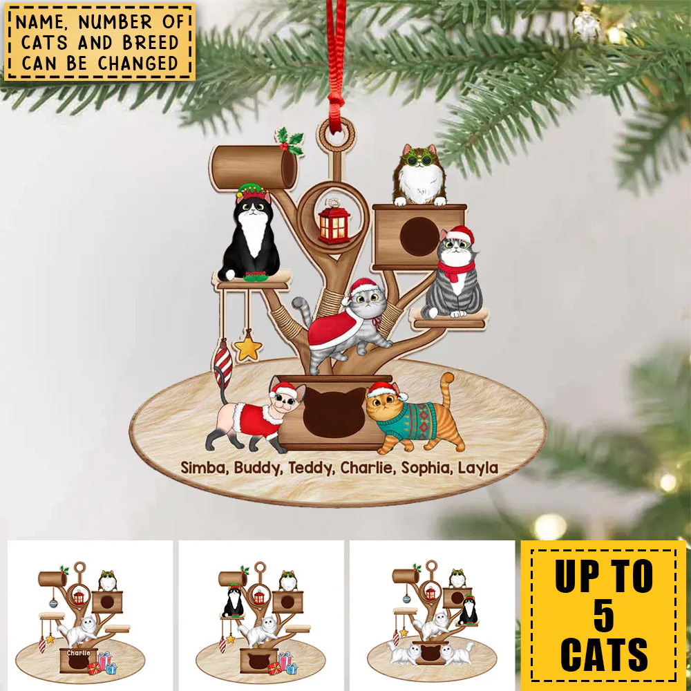 Personalized Acrylic Ornament-Christmas Fluffy Cat Tower - Image 2