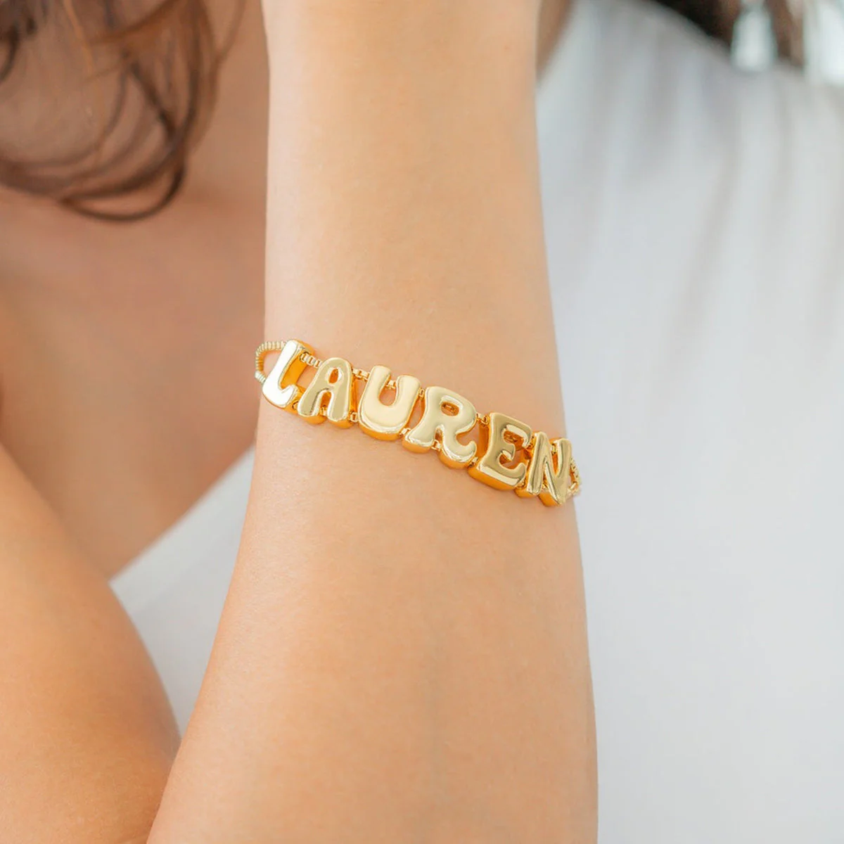 Personalized Adjustable Chain Bubbly Letter Name Bracelet - Image 3
