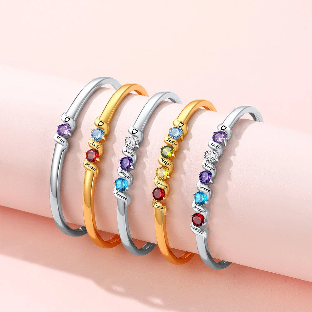 Personalized Adjustable Family Birthstone Cuff Bracelet For Women - Image 5