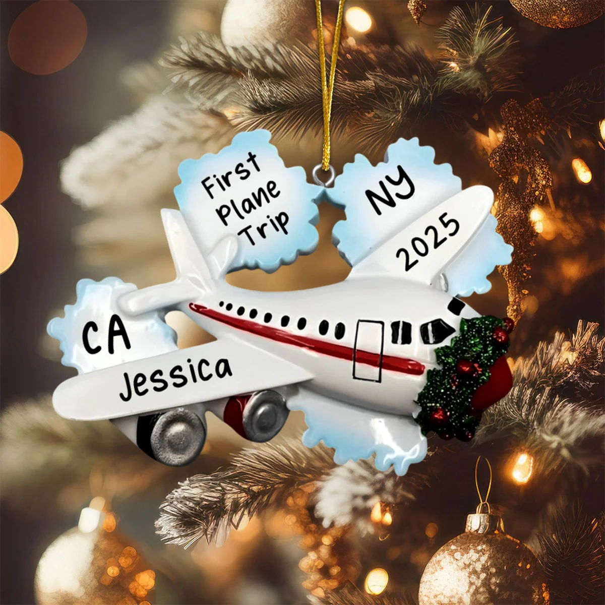 Personalized Airplane Christmas Ornament,My First Flight,First Plane Trip Ornament, Vacation Ornament - Image 3