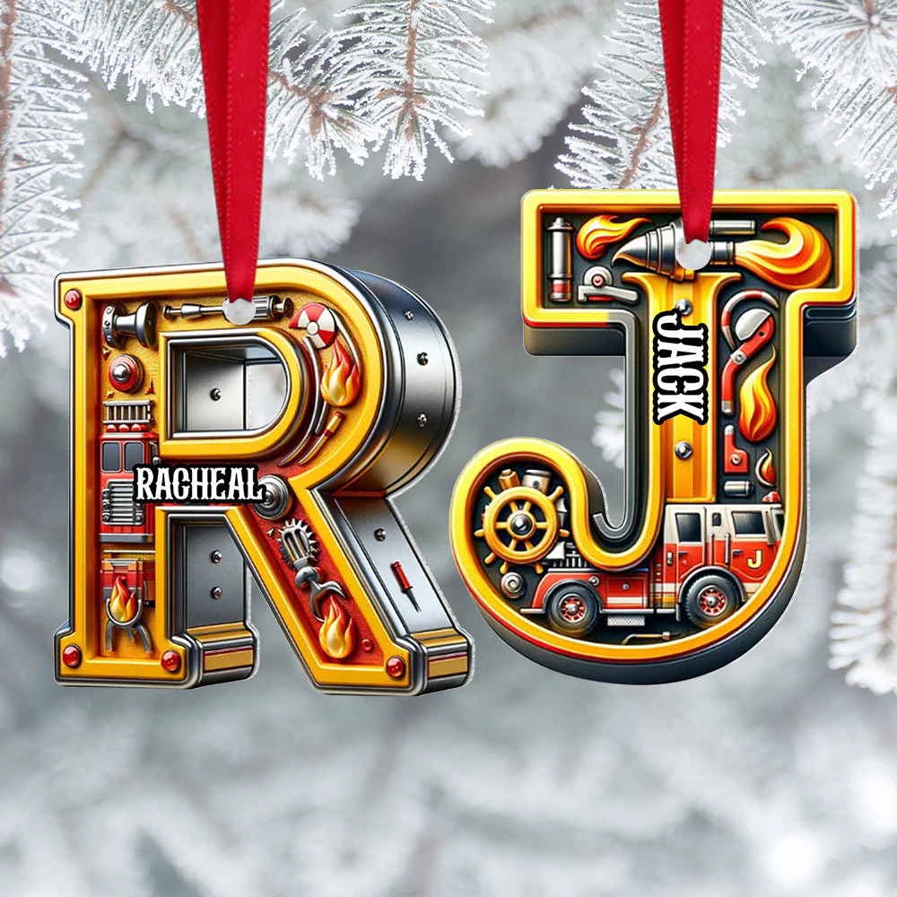 Personalized Alphabet Letter Gifts For Fire Truck Lover Christmas Ornament - Image 2