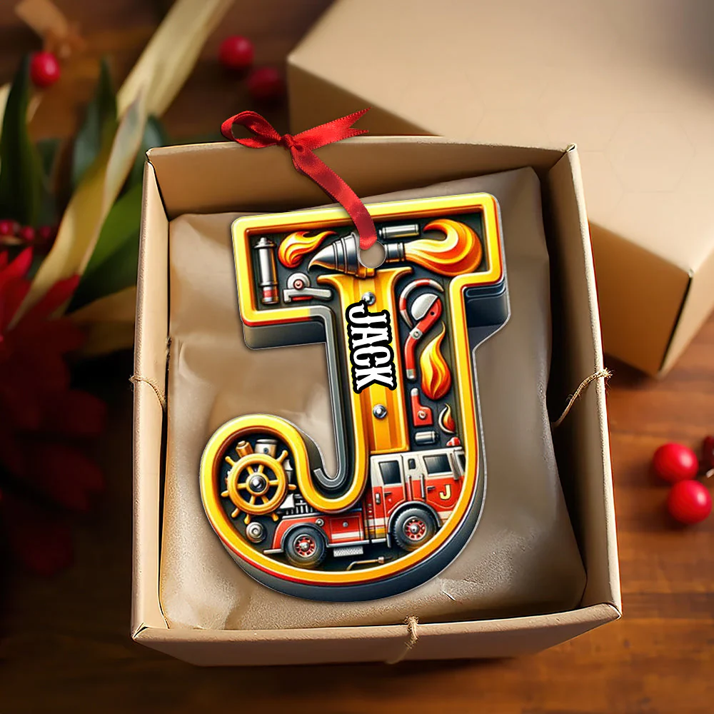 Personalized Alphabet Letter Gifts For Fire Truck Lover Christmas Ornament - Image 3