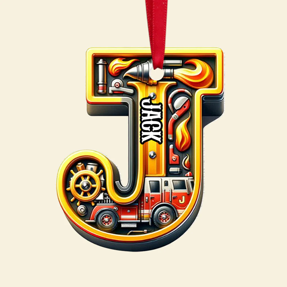 Personalized Alphabet Letter Gifts For Fire Truck Lover Christmas Ornament - Image 4