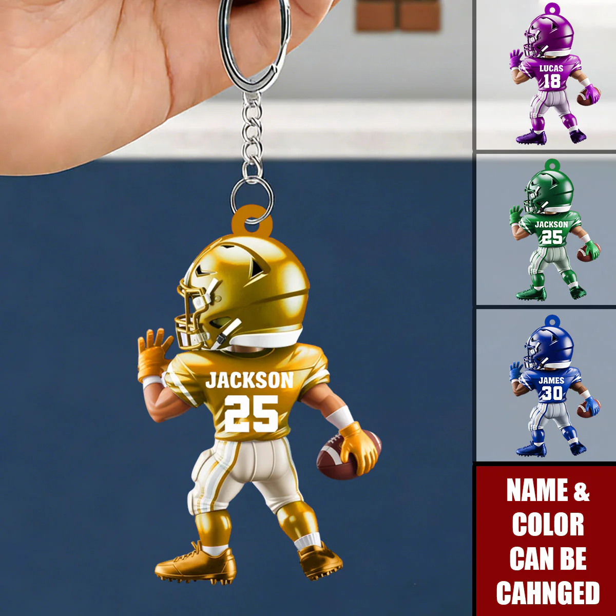 Personalized American Football - Custom Player Uniform Keychain - Image 2